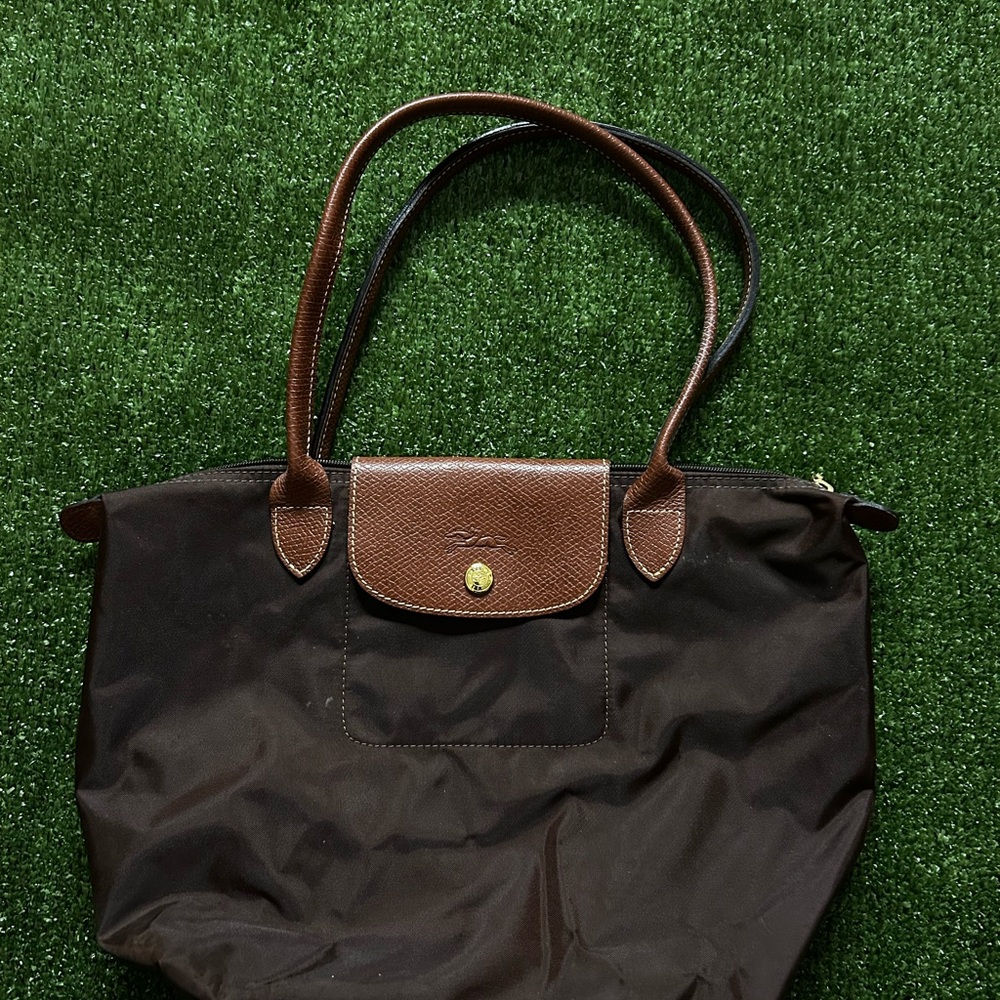 Longchamp Black Tote with Brown Accents